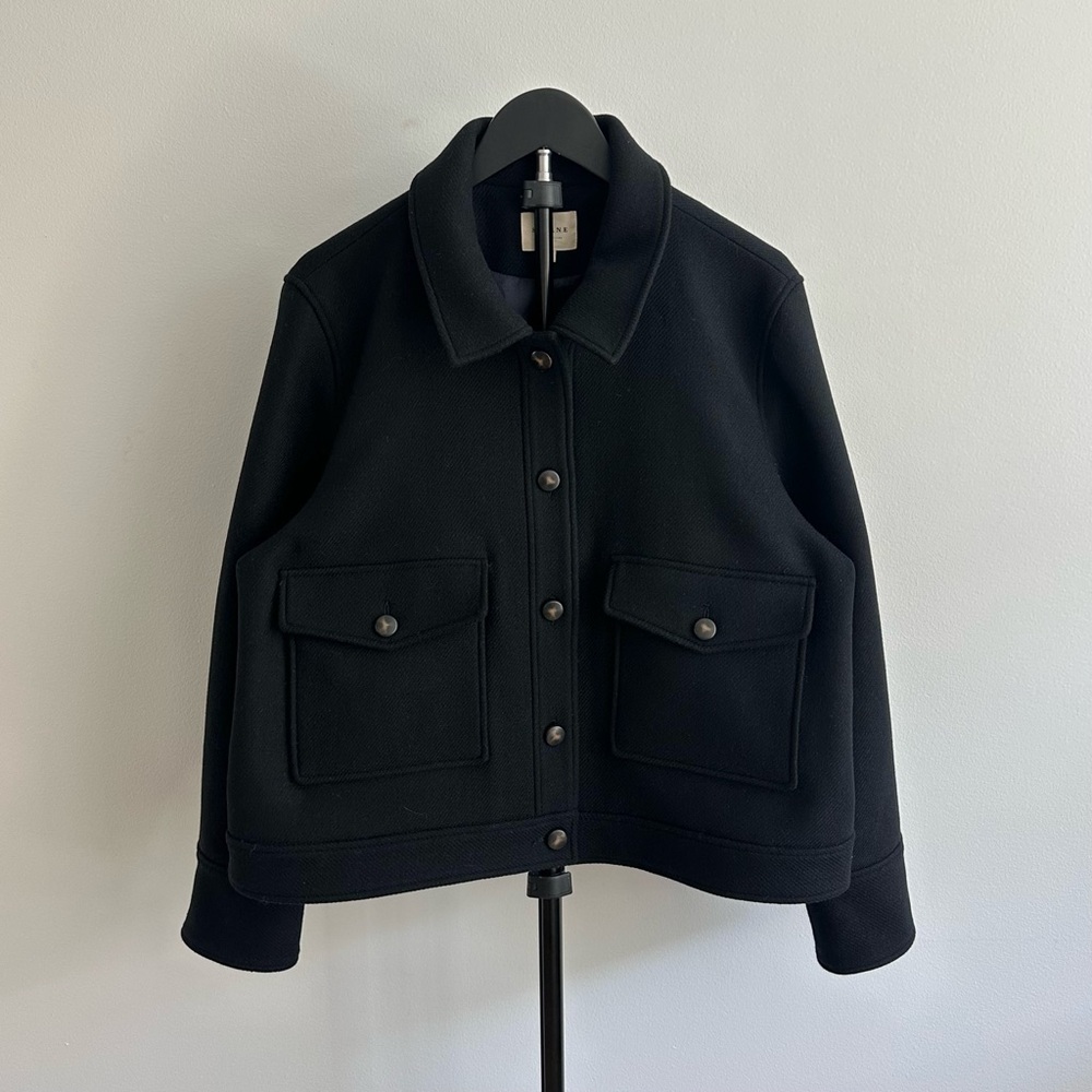 Sézane Terry Black Wool Blend Collared Short Jacket Size 14/XXXL